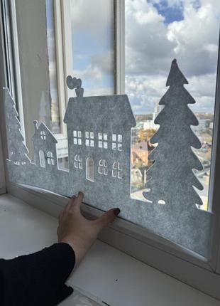 Декор на вікна з лед гірляндою новорічний декор