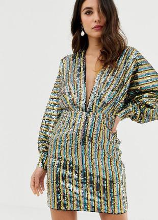 Платье мини в стиле кимоно с полосками из пайеток asos design - мульти