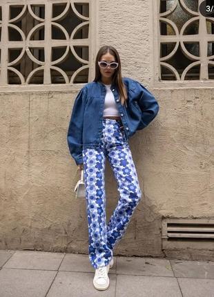 Синие джинсы zara в цветочки хиппи хипстер бохо. стиль 90х