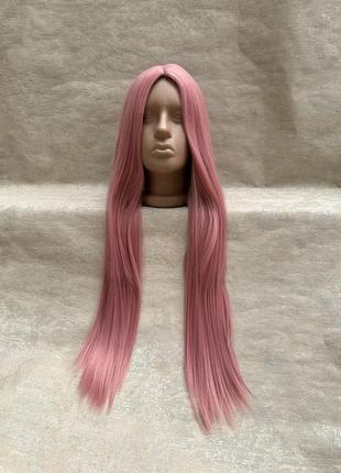 Розовый парик с длинными волосами без чешуйки из термоволокна