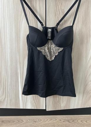 Lingerie боди корсет пуш ап майка кружево черный 70а