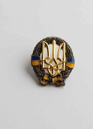 Значок на одяг нагрудний dobroznak герб україни тризуб на вінці