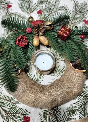 Новорічний вінок, різдвяний віночок, настінний декор.