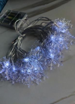 Новогодняя гирлянда снежинка на батарейках 3 метра
