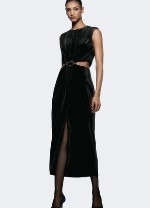 Бархатное черное платье zara