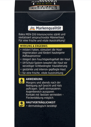 Сыворотка для лица мужчин q10 против морщин balea men gesichtscreme q10 intensiv, 50 ml