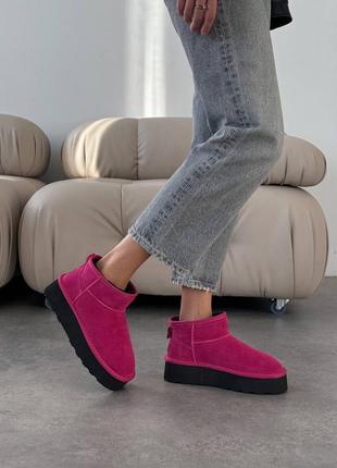 Фуксия розовые зимние женские короткие угги угги из натуральной замши замшевые зимние...