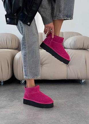 Фуксия розовые зимние женские короткие угги угги из натуральной замши замшевые зимние...