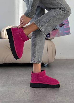 Фуксия розовые зимние женские короткие угги угги из натуральной замши замшевые зимние...
