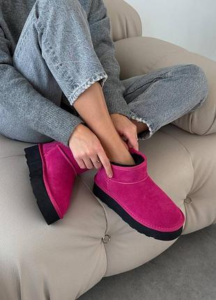 Фуксия розовые зимние женские короткие угги угги из натуральной замши замшевые зимние...