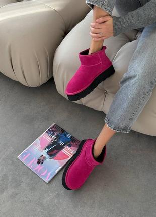 Фуксия розовые зимние женские короткие угги угги из натуральной замши замшевые зимние...