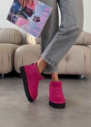 Фуксия розовые зимние женские короткие угги угги из натуральной замши замшевые зимние...