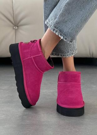 Фуксия розовые зимние женские короткие угги угги из натуральной замши замшевые зимние...