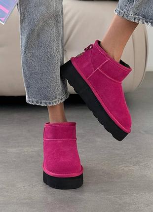 Фуксия розовые зимние женские короткие угги угги из натуральной замши замшевые зимние...