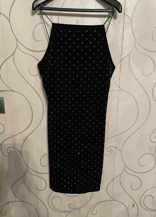 Велюровое черное платье с камушками h&amp;m