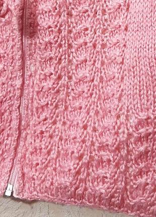 Двойная детская кофта с капюшоном на молнии розовая на белой вязаной подкладке на девочку 2-3г4 фото