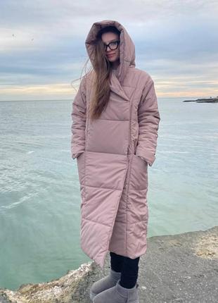 Дуже тепла та затишна куртка ковдра, утеплювач + фліс❄️ пальто на запах з поясом на кнопках