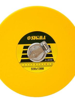 Рулетка скловолокно sigma 50м для вимірювань з ланцюговим кільцем та важелем для змотування стрічки gl-55
