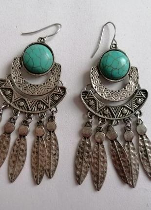 Сережки етно стиль бохо подвижні ловці снів бірюза