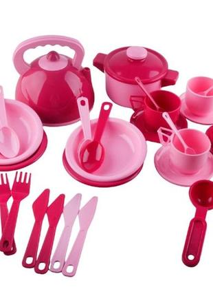 Дитячий ігровий набір посуду 70637(pink) рожевий 32 предмета, паяний пакет