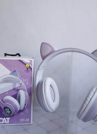 Навушники бездротові дитячі блютуз jst-28 bluetooth з котячими led вушками, що світяться. колір фіалетовий