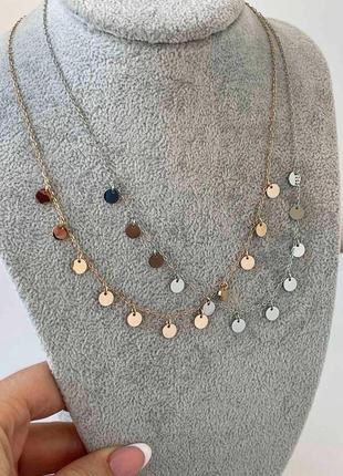 Подвески медсталь и родий, монетки колье цепочка