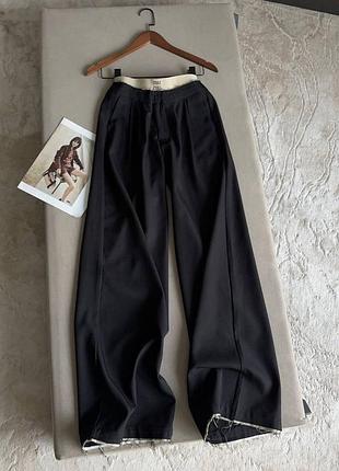 Брюки брюки под miu miu с резинкой оверсайз широкие длинные рваные дворец