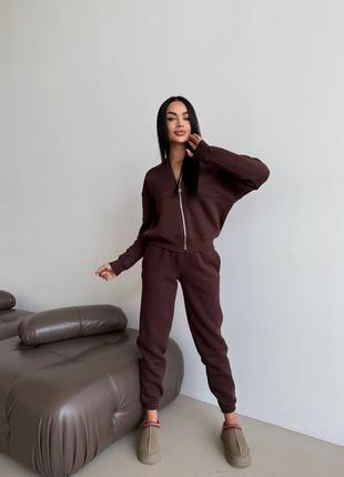 ‼️не кошлатиться‼️теплый спортивный костюм с начесом трехнить пенье, утепленный спортивный костюм без капюшона на молнии, костюм трехнитка футер, 766