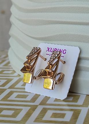 Сережки ксюпинг xuping с камнем позолота медицинское золото