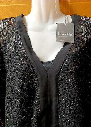 Нова мереживна  чорна двошарова  блуза - накидка і топ р.22 від lavitta батал з люрексом