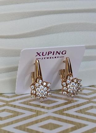 Сережки ксюпинг xuping с камнями медзолото позолота