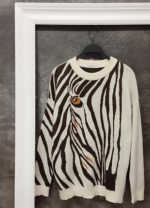 Свитер оверсайз с принтом motrya/свитер с зеброй/украинский производитель