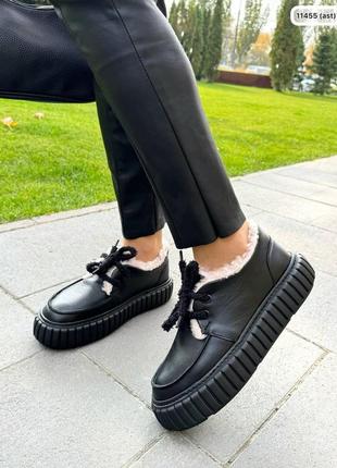 Кожаные зимние лоферы