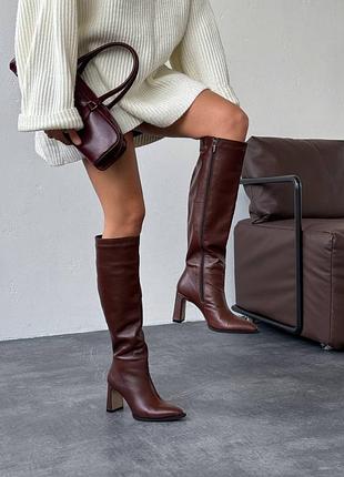 В наличии и под заказ высокие сапоги на каблуке натур кожа виски / шоколад /...