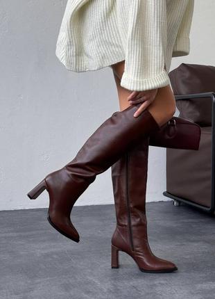 В наличии и под заказ высокие сапоги на каблуке натур кожа виски / шоколад /...