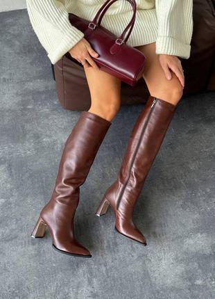 В наличии и под заказ высокие сапоги на каблуке натур кожа виски / шоколад /...