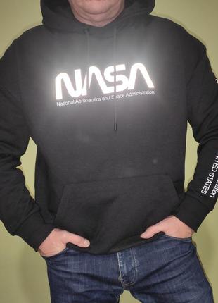 Нова сток фірмова толстовка кофта пайта чорна nasa space худі насса.takko .л-хл6 фото