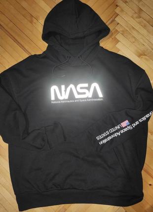Нова сток фірмова толстовка кофта пайта чорна nasa space худі насса.takko .л-хл9 фото