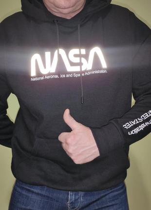 Нова сток фірмова толстовка кофта пайта чорна nasa space худі насса.takko .л-хл