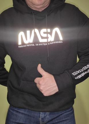 Нова сток фірмова толстовка кофта пайта чорна nasa space худі насса.takko .л-хл3 фото