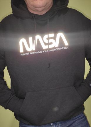 Нова сток фірмова толстовка кофта пайта чорна nasa space худі насса.takko .л-хл5 фото