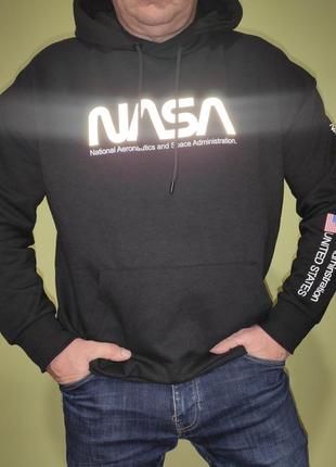 Нова сток фірмова толстовка кофта пайта чорна nasa space худі насса.takko .л-хл4 фото
