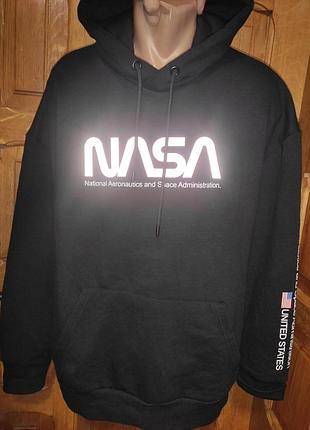 Нова сток фірмова толстовка кофта пайта чорна nasa space худі насса.takko .л-хл10 фото