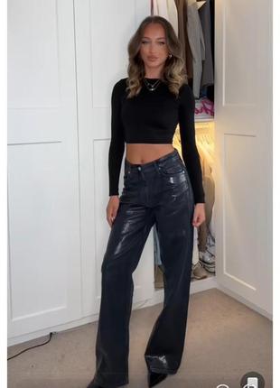 Джинсы zara baggy wide leg с металлизированным эффектом
