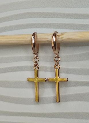 Сережки ксюпінг xuping хрестики медичне золото позолота