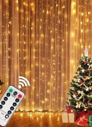 Гірлянда штора на проволці "крапля роси" 3х3 теплий білий 300led
