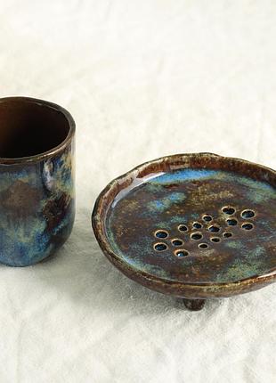 Набор посуды для ванной комнаты. стакан и мыльница wowpottery