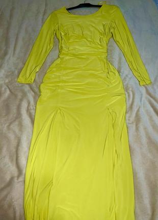 Платье, платье миди, макси, с разрезами, интересной спинкой, неоновая, лонг vb