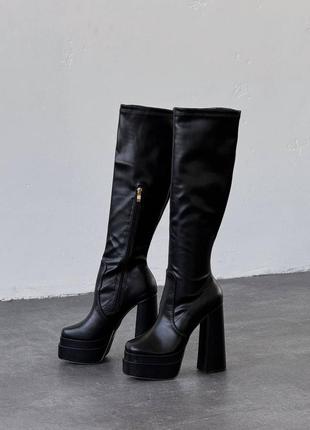 Сапоги на высоком каблуке в стиле братец версаче черные демисезонные деми 11514