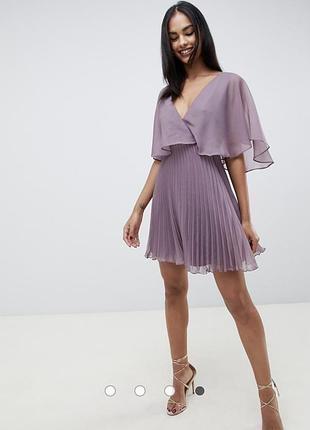 ‼️колір як на проф фото ‼️сукня міні з рукавами кльош і плісированою спідницею asos design